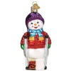 Ornement en verre, Bonhomme de neige avec des béquilles