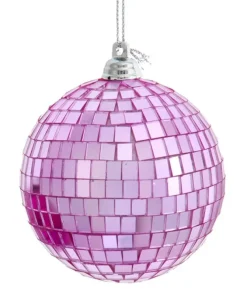 Ornement en verre, boule à facettes rose