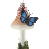 Ornement en verre, champignon avec papillon bleu