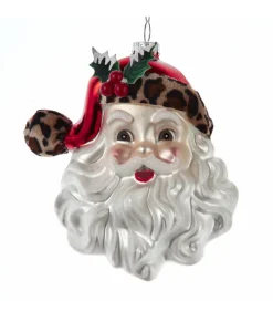 Ornement en verre, Père Noël avec chapeau à motif peau de léopard