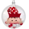 Ornement en verre transparent avec motif elfe et boule de neige, 4" de large