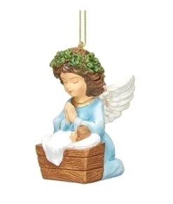 Ornement, Enfant Jésus dans la crèche, avec Ange
