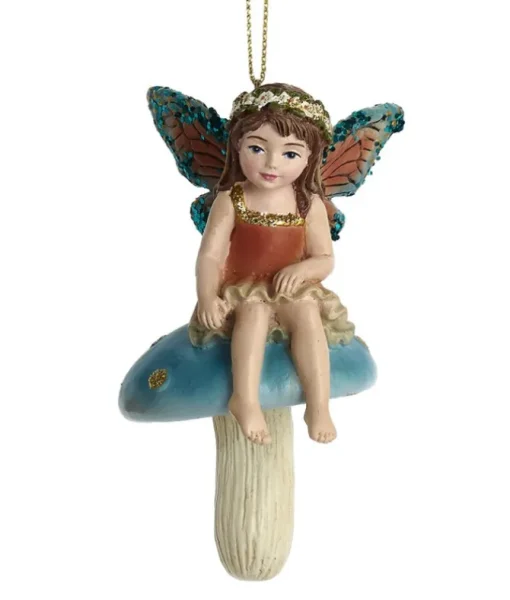 Ornement, Fée aux ailes de papillon, sur champignon