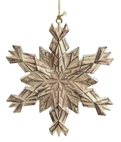 Ornement, flocon de neige doré avec paillettes