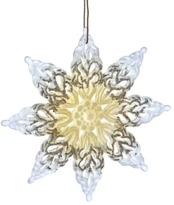 Ornement, flocon de neige acrylique transparent avec des accents dorés