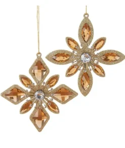 Ornement, flocon de neige doré avec des bijoux