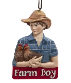 Ornement, garçon de ferme, avec poules