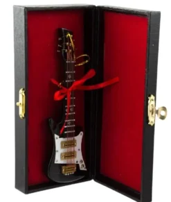 Ornement, guitare électrique noire avec étui de protection noir