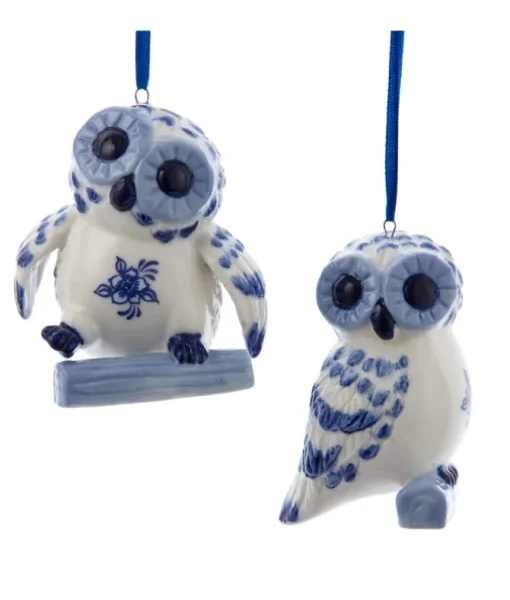 Ornement hibou bleu delft