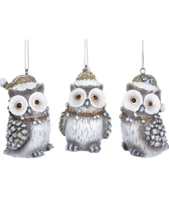 Ornement, hibou en forme de pomme de pin argentée
