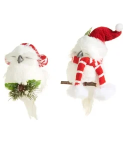 Ornement, hibou endormi avec chapeau de laine.