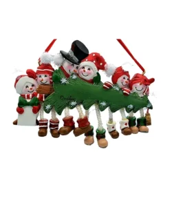 Ornement, la famille Bonhomme de neige avec sapin de Noël