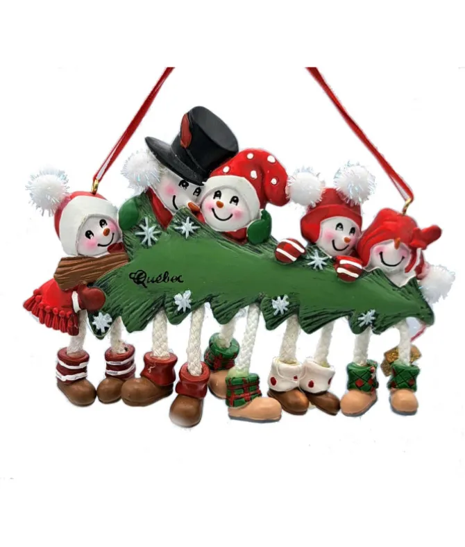 Ornement, la famille Bonhomme de neige avec sapin de Noël