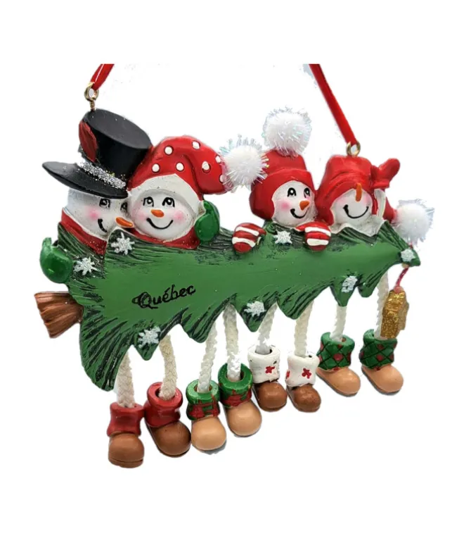 Ornement, la famille Bonhomme de neige avec sapin de Noël