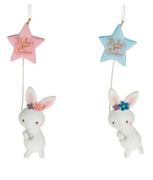 Ornement, lapin avec étoile bleue pour premier Noël