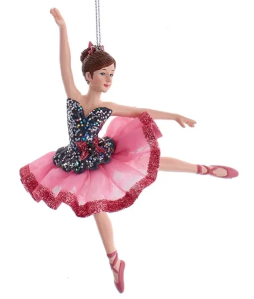 Ornement, majestueuse ballerine rose, dansant sur un pied