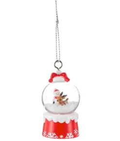 Ornement, mini boule à neige, avec renne et bonhomme de neige