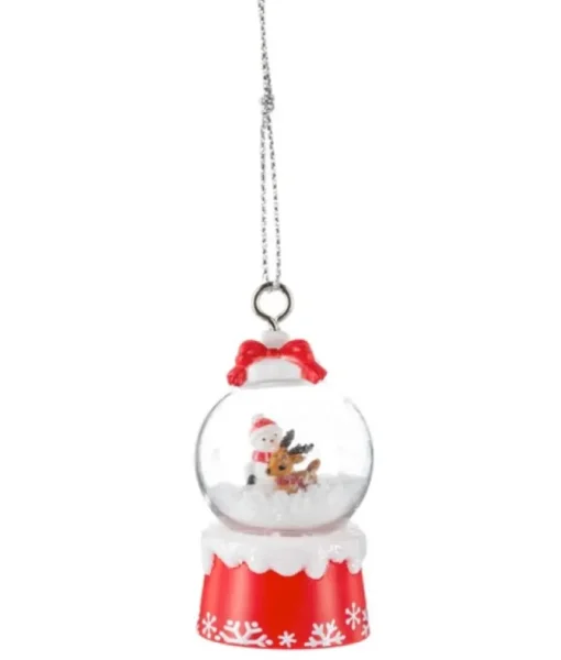 Ornement, mini boule à neige, avec renne et bonhomme de neige