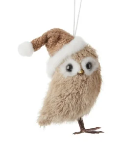 Ornement, Petit Hibou en peluche avec chapeau de Noël