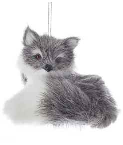 Ornement, petit renard poilu gris