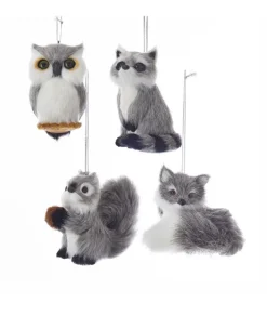 Ornement, petit renard poilu gris
