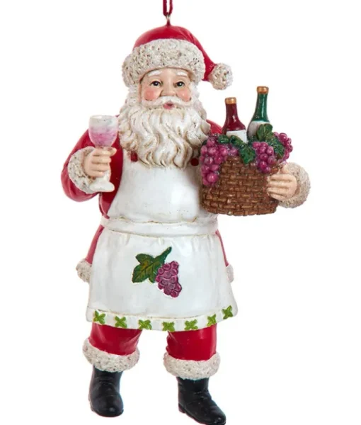 Ornement, Père Noël avec panier de vin