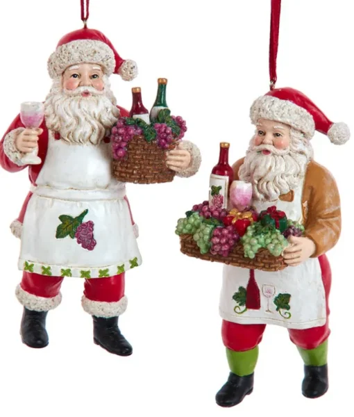 Ornement, Père Noël avec panier de vin