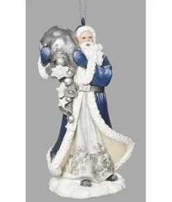 Ornement Père Noël bleu et hotte de cadeaux