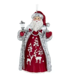 ''Ornement, Père Noël de style classique avec manteau rouge et argenté.''
