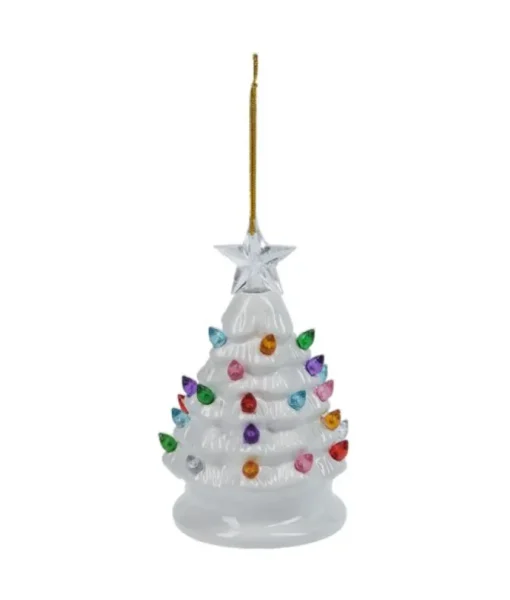 Ornement sapin blanc ceramique DEL
