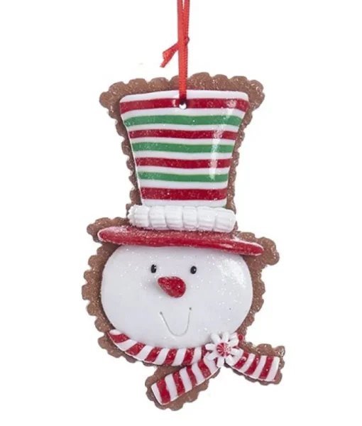 Ornement, tête de bonhomme de neige avec chapeau de bonbon à la menthe poivrée