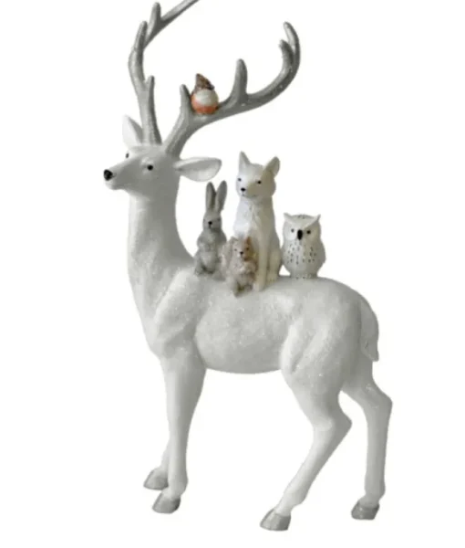 Pièce de table, cerf blanc avec animaux des bois