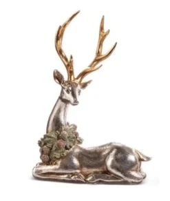 Pièce de table, cerf d’argent de style rustique, avec couronne