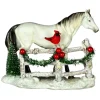 Pièce de table, cheval blanc en clôture, avec baies cardinales et rouges