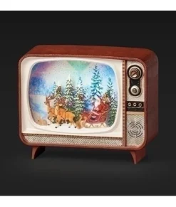 Pièce de table musicale, téléviseur DEL musical 7 pouces, avec le Père Noël et son traîneau.