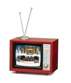 Pièce de table musicale, TV à 5", avec gare en scène d'hiver, Éclairage DEL