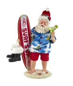 Père Noël de plage Fabriché™ 11" avec planche de surf