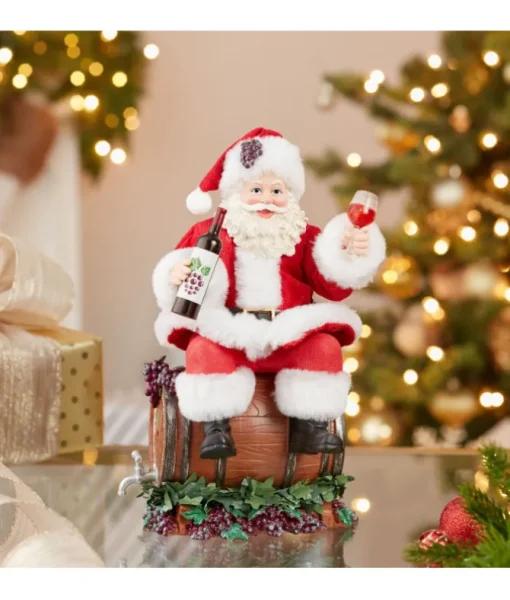 Père Noël Fabriché™ 10,5" assis sur un tonneau de vin