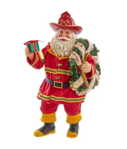 Père Noël pompier Fabriché™ 11" avec couronne et tuyau