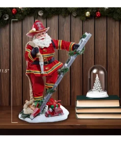 Père Noël pompier Fabriché™ sur échelle 11,5"