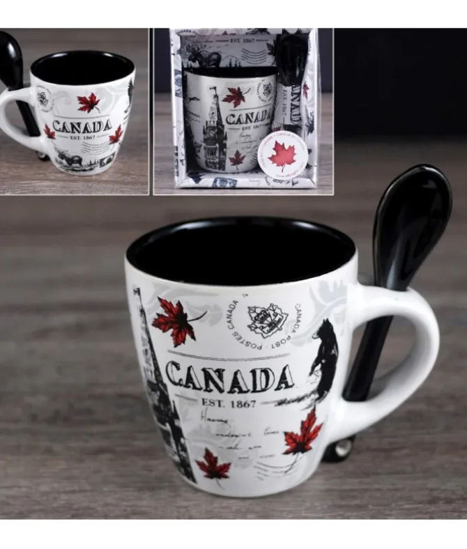 Tasse souvenir du Canada, avec cuillère, 3 oz, dans une boîte cadeau attrayante.