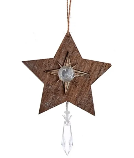 Étoile en bois avec ornement en cristal