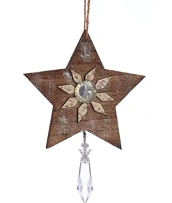 Étoile en bois avec ornement en cristal
