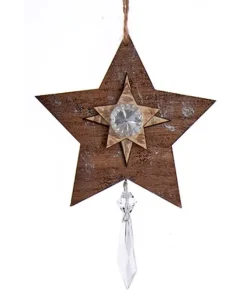 Étoile en bois avec ornement en cristal