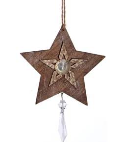 Étoile en bois avec ornement en cristal