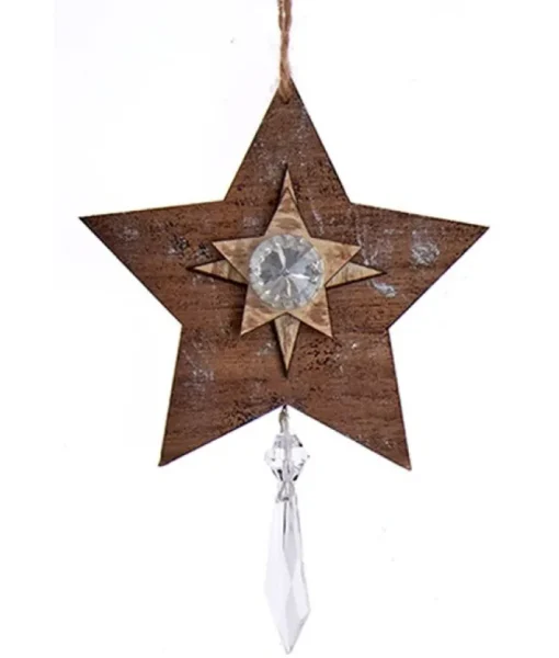 Étoile en bois avec ornement en cristal