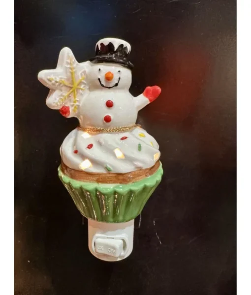 Veilleuse bonhomme de neige et cupcake en céramique