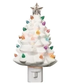 Veilleuse sapin en céramique vintage blanche