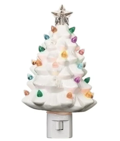 Veilleuse sapin en céramique vintage blanche