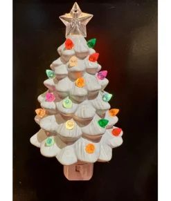 Veilleuse sapin en céramique vintage blanche